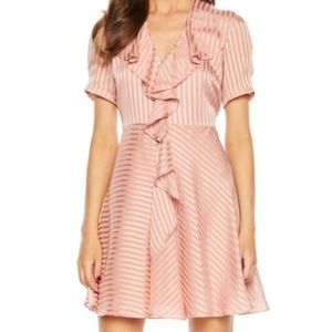 Bardot Pink Striped Satin Ruffle Cocktail Dress